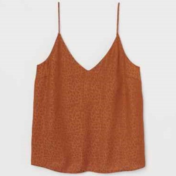 H&M RUST LEOPARD PRINT V-NECK SPAGHETTI STRAP SILKY CAMISOLE 16 NWT - Picture 1 of 8